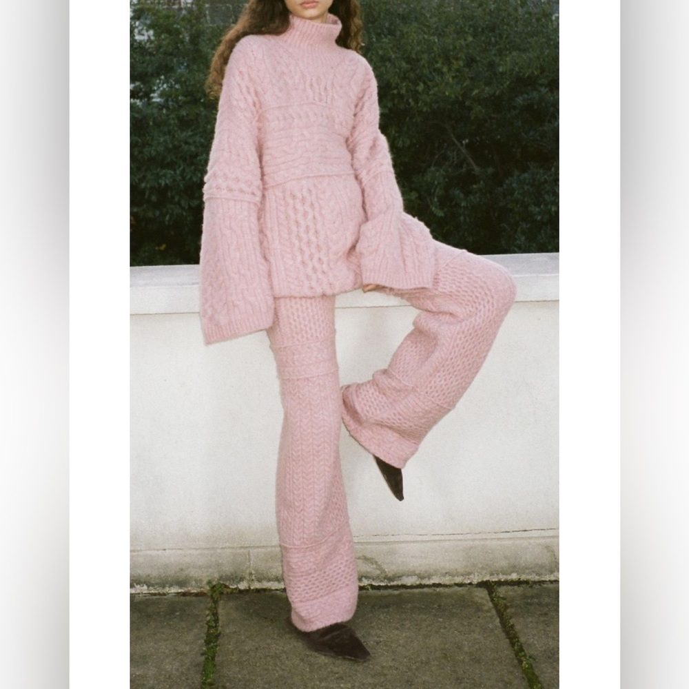 NWT $775 Nanushka Raw Cable-knit Merino Wool Sweater In Pink